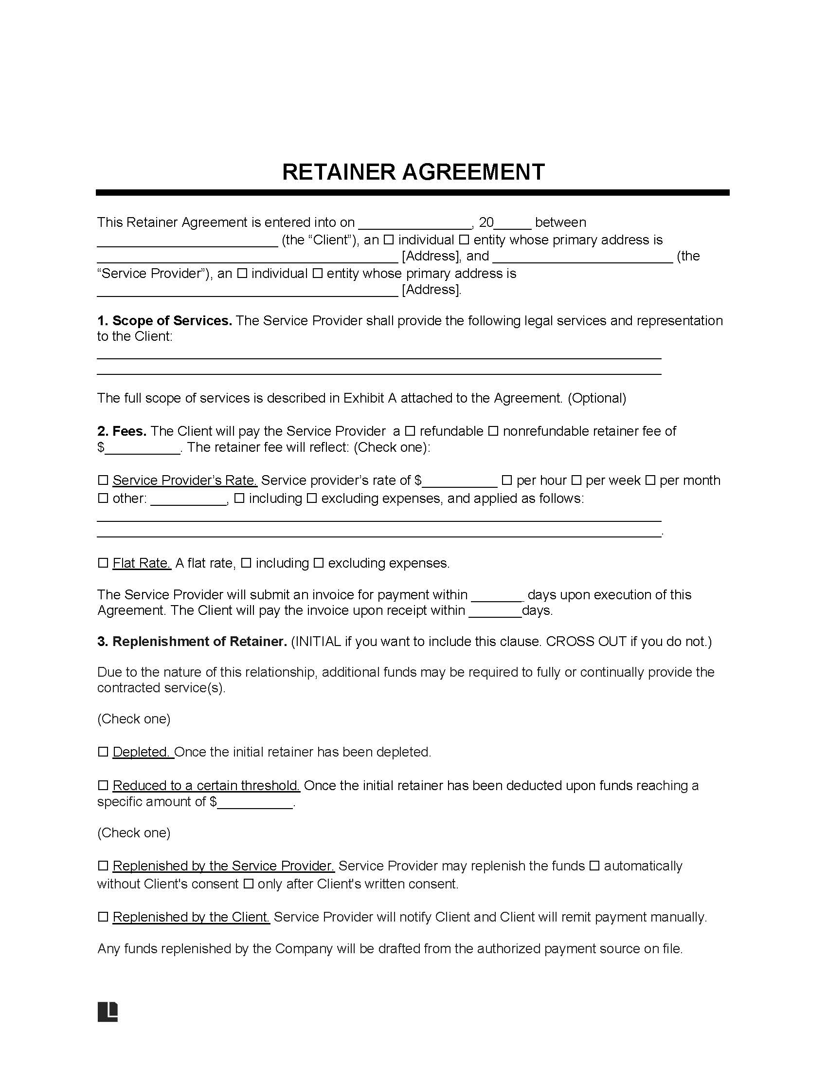 Free Retainer Agreement Templates PDF Word Downloads