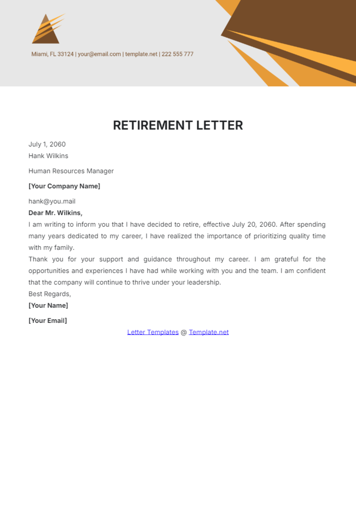 Free Retirement Letter Templates Editable And Printable
