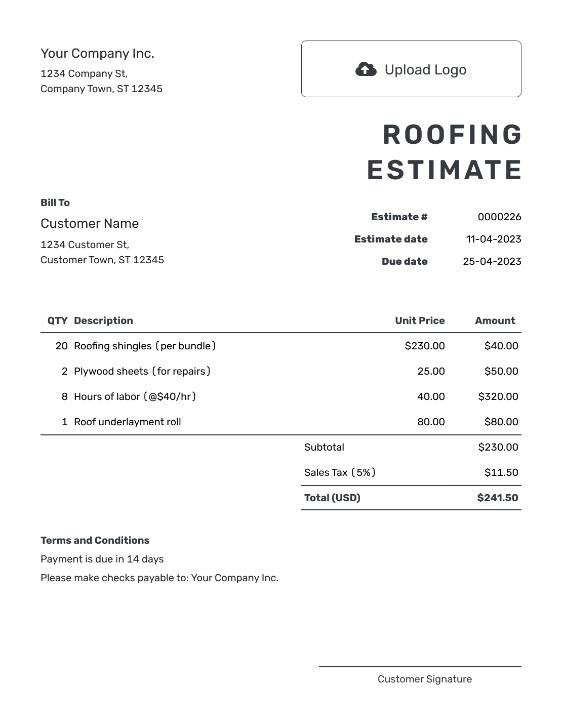 Free Roofing Estimate Template Docelf Free Roofing Estimate Template Docelf