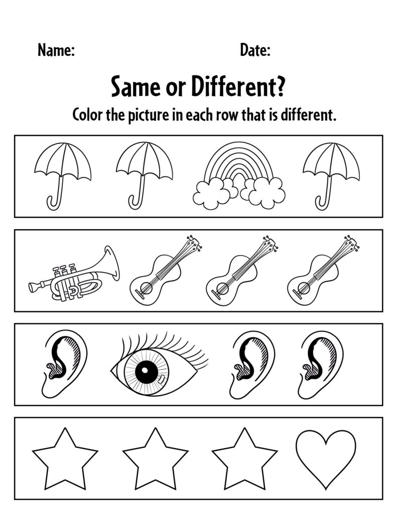 FREE Same And Different Worksheets For Preschool The Hollydog Blog