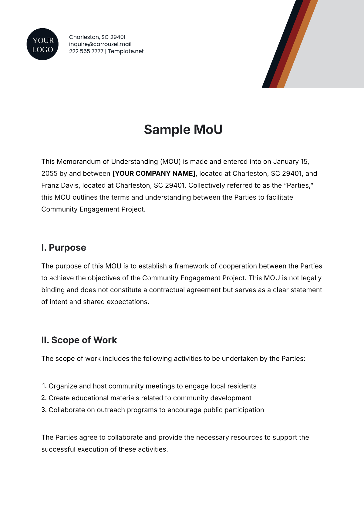 Free Sample MoU Template To Edit Online