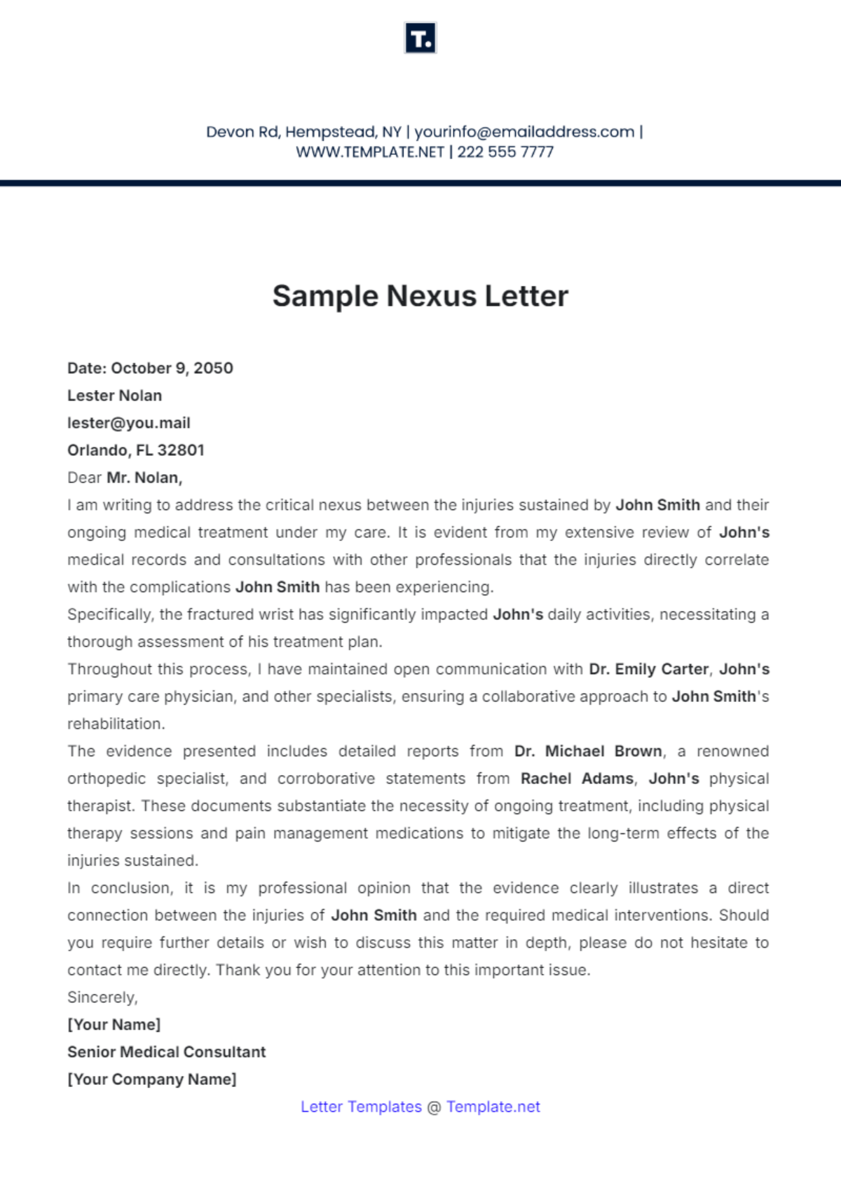 Free Sample Nexus Letter Template To Edit Online