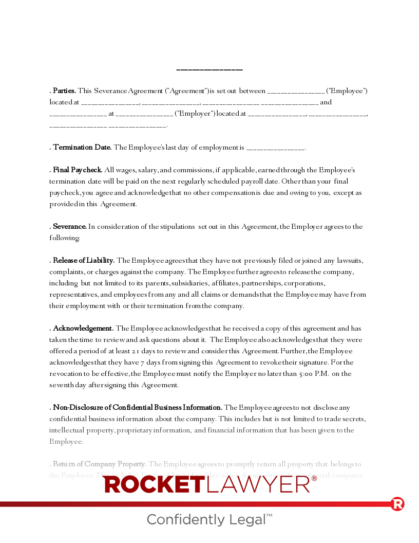 Free Severance Agreement Template FAQs Rocket Lawyer Free Severance Agreement Template FAQs Rocket Lawyer