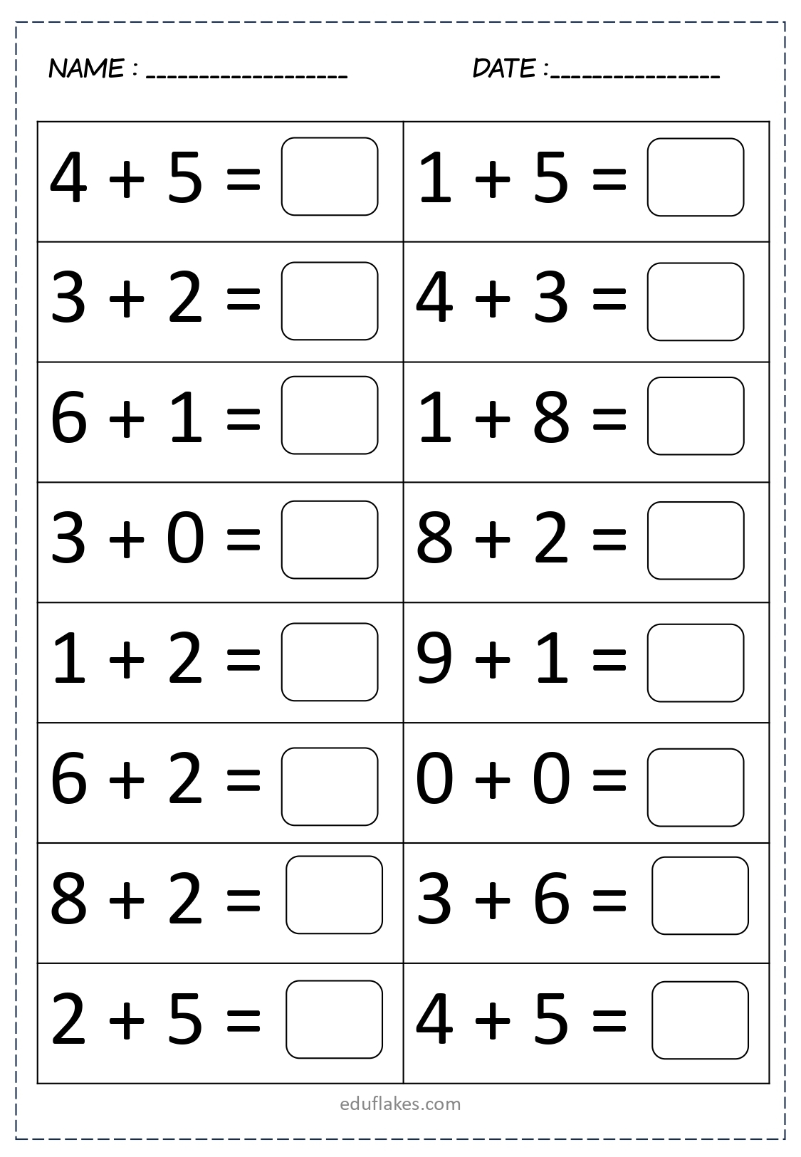 Free Single Digit Addition Worksheets For Kindergarten Grade 1 Eduflakes Free Single Digit Addition Worksheets For Kindergarten Grade 1 Eduflakes