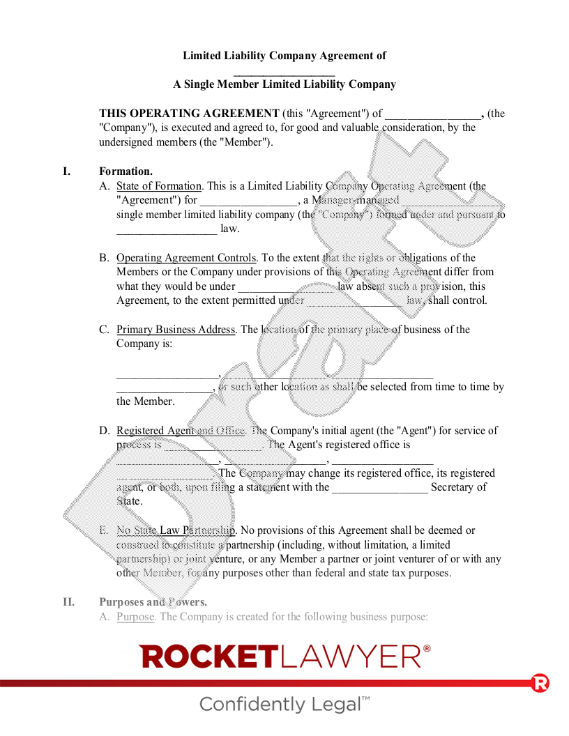Free Single Member LLC Operating Agreement Template Rocket Lawyer Free Single Member LLC Operating Agreement Template Rocket Lawyer