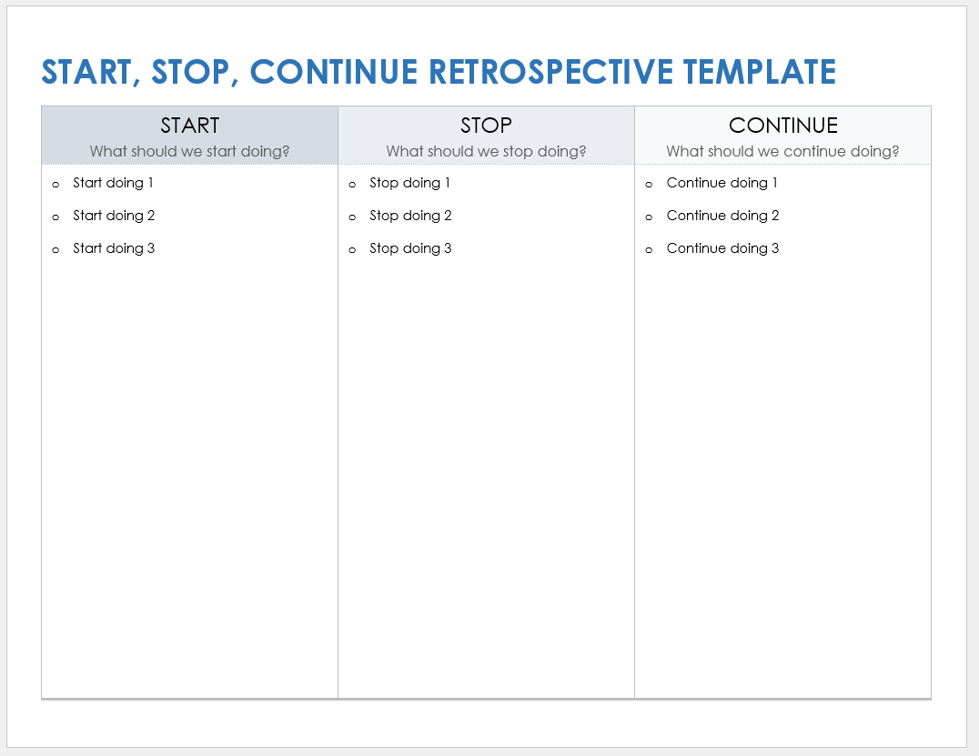 Free Start Stop Continue Templates Smartsheet Free Start Stop Continue Templates Smartsheet