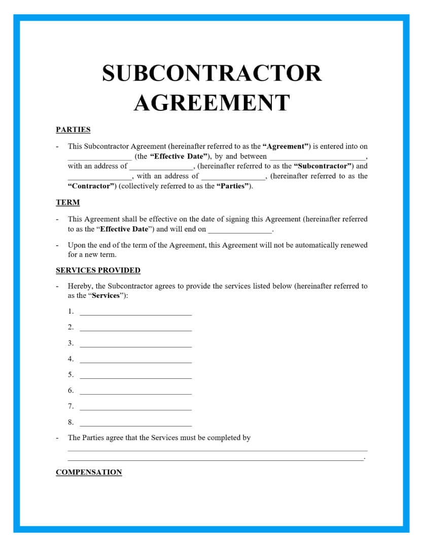 Free Subcontrator Agreement Template For Download Free Subcontrator Agreement Template For Download
