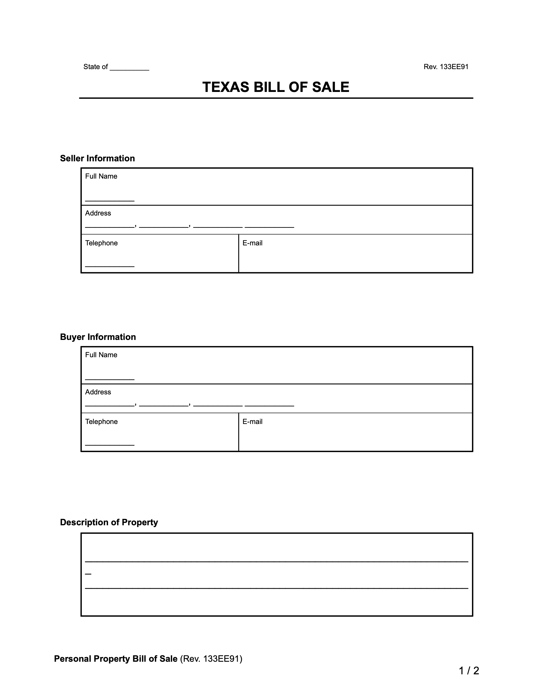 Free Texas Bill Of Sale Forms PDF Word Free Texas Bill Of Sale Forms PDF Word
