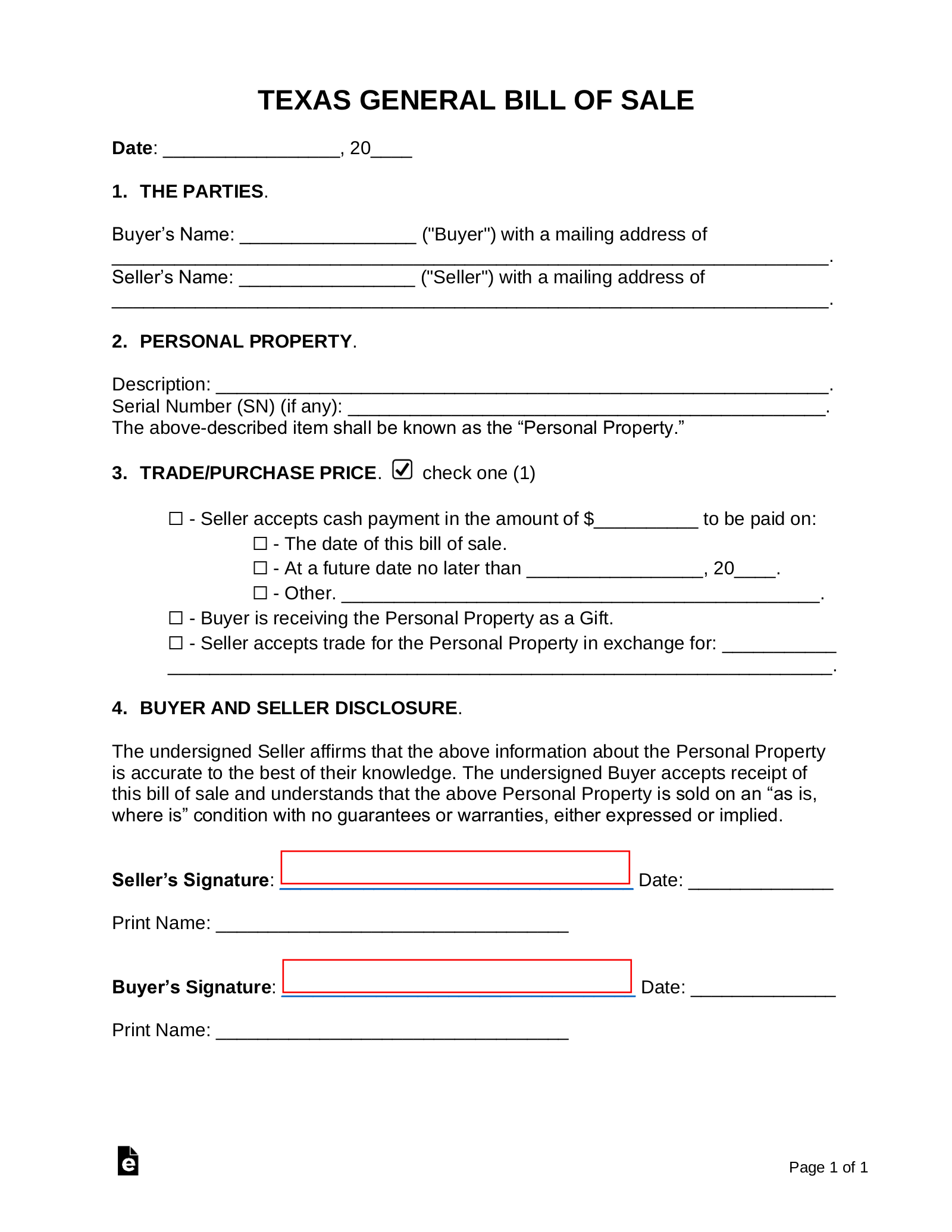 Free Texas General Bill Of Sale Form PDF Word EForms Free Texas General Bill Of Sale Form PDF Word EForms