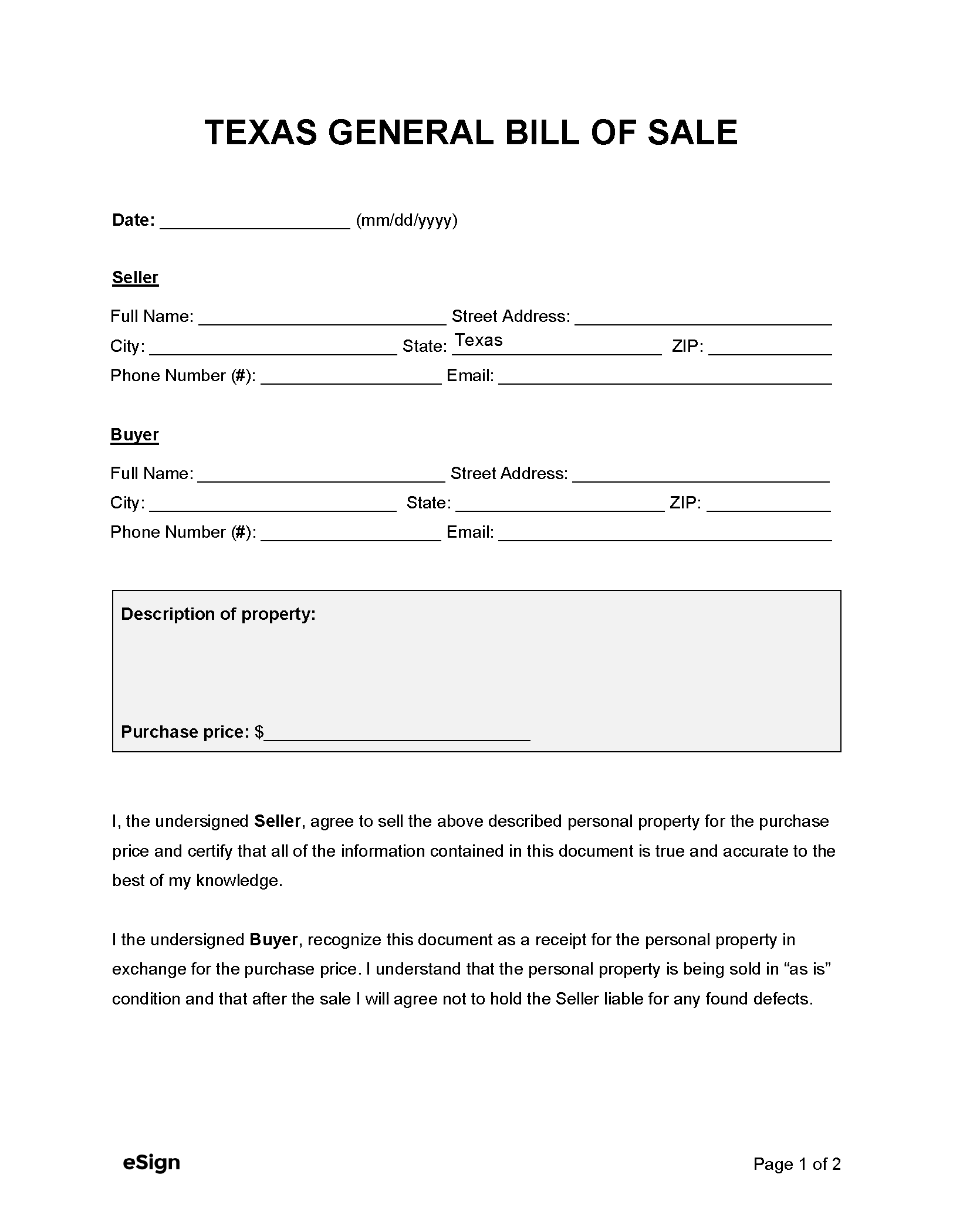 tx bill of sale template tx bill of sale template