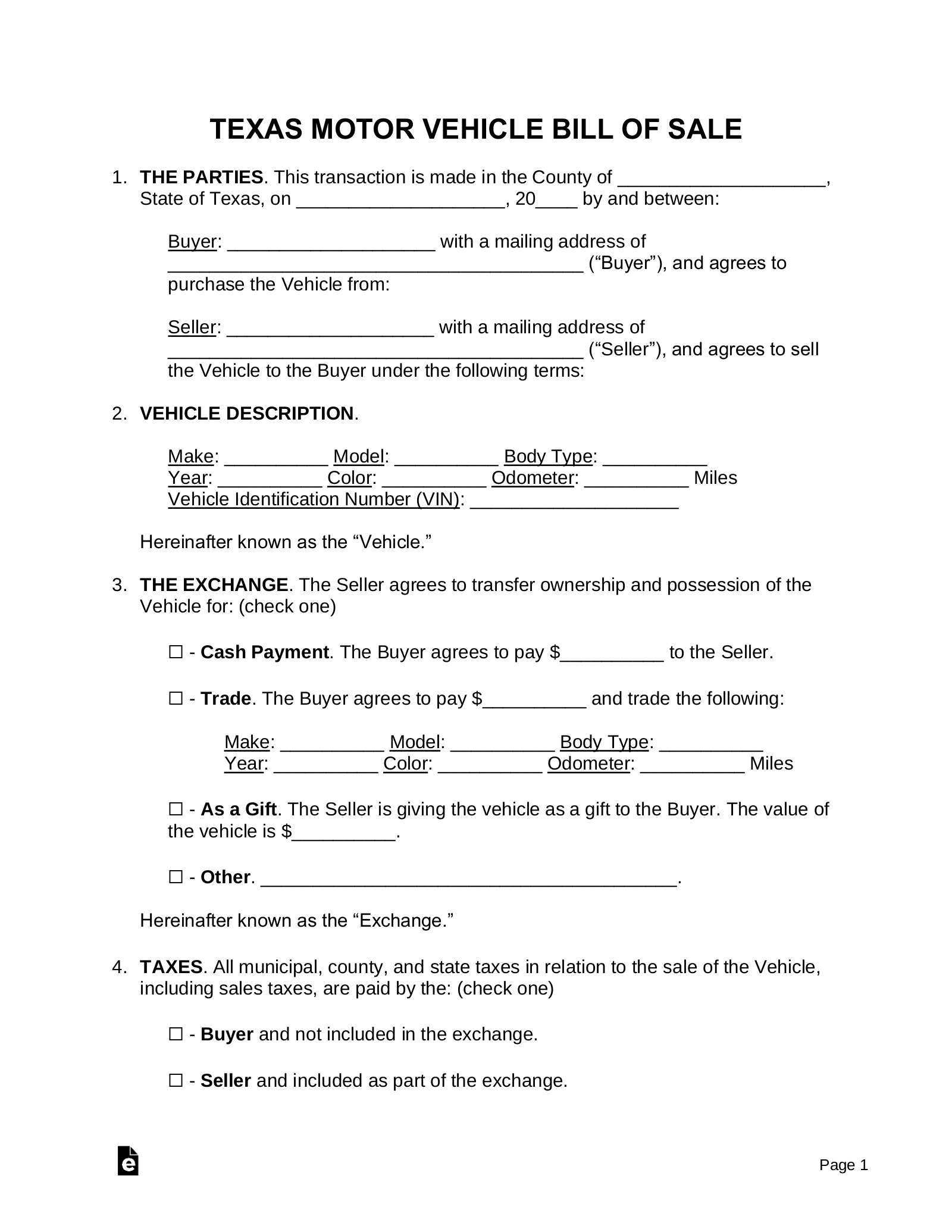 Free Texas Motor Vehicle Bill Of Sale Form PDF Word EForms Free Texas Motor Vehicle Bill Of Sale Form PDF Word EForms