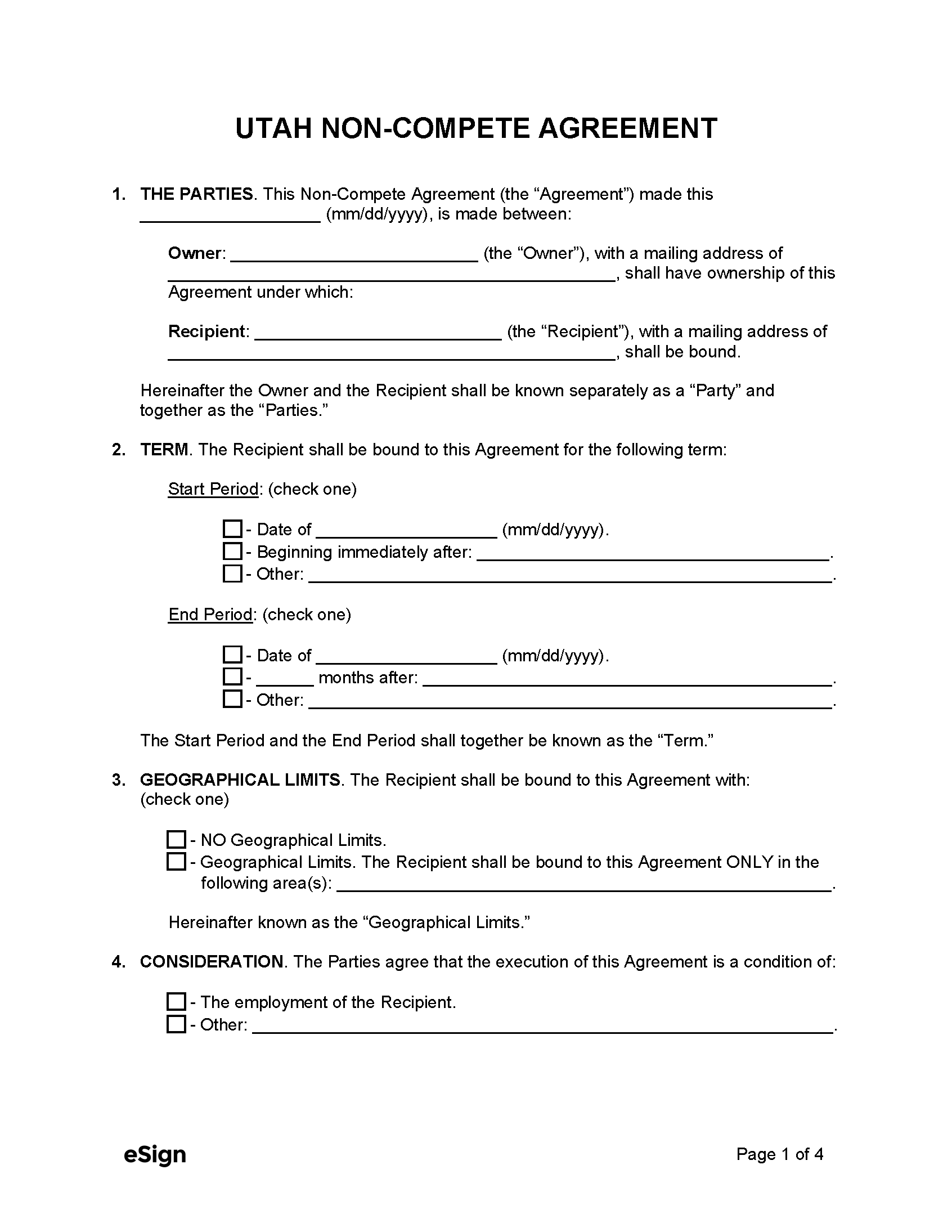 Free Utah Non Compete Agreement Template PDF Word