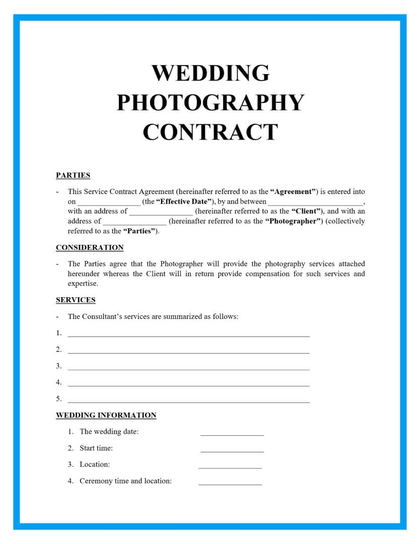 Free Wedding Photography Contract Templates Free Wedding Photography Contract Templates