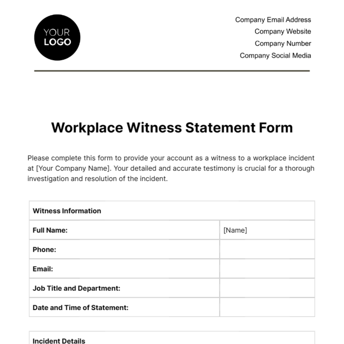 Free Workplace Witness Statement Form Template To Edit Online
