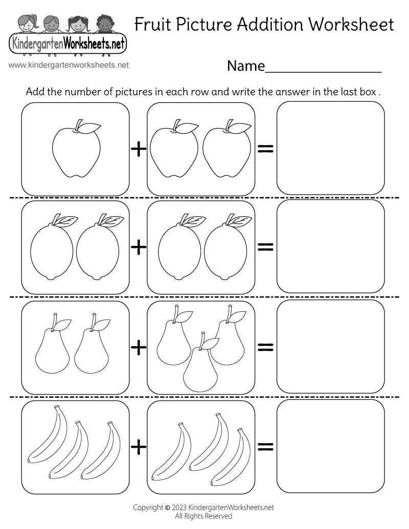 addition worksheet for kindergarten