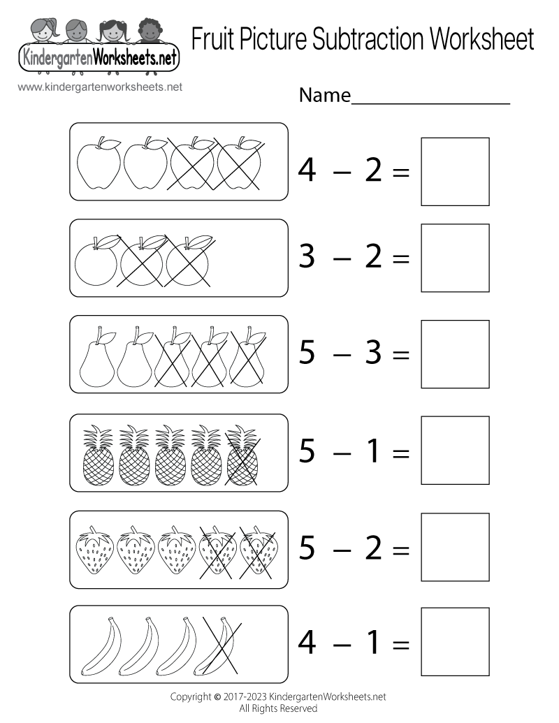 subtraction pages for kindergarten