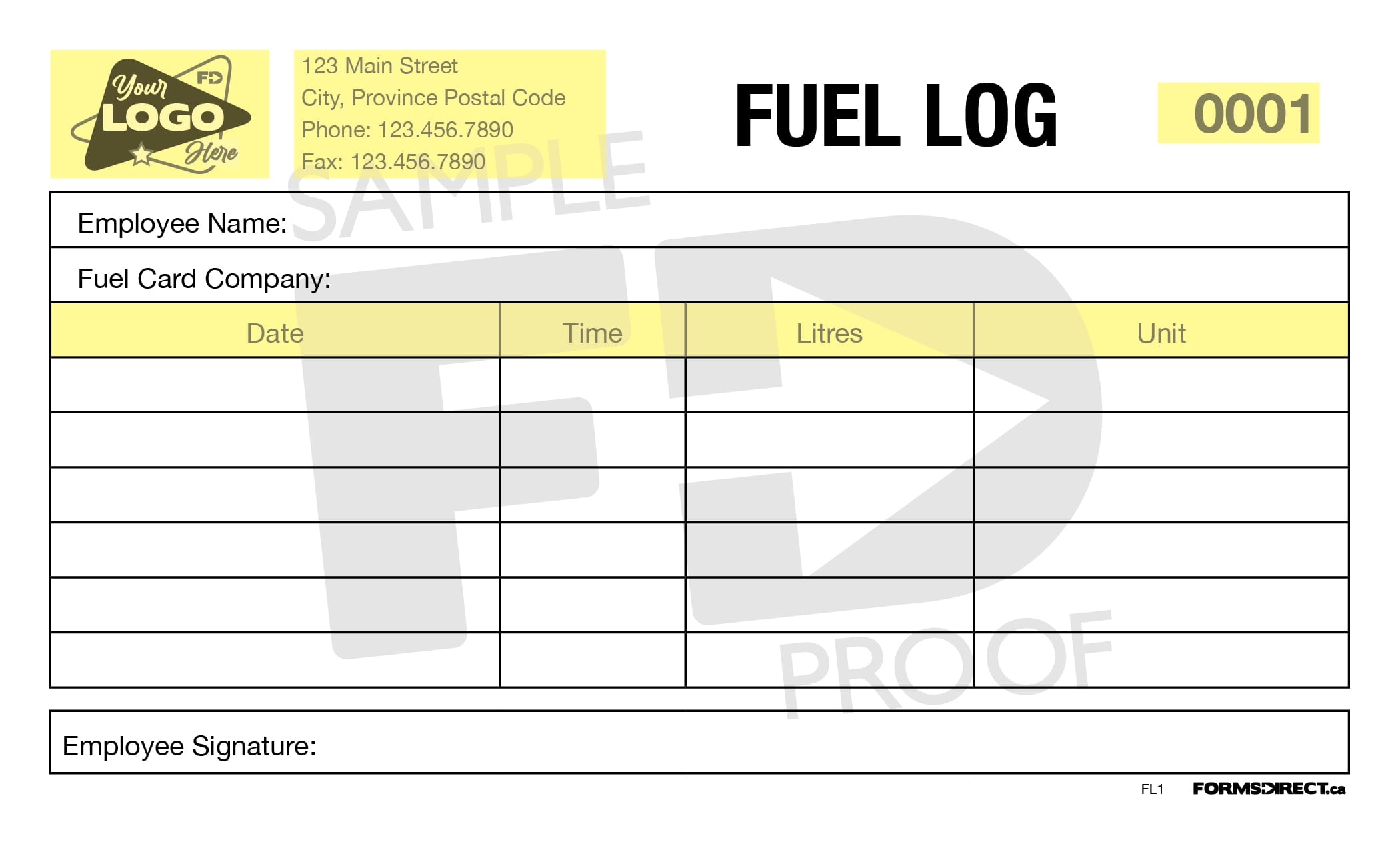 Fuel Log FL1 Customizable Form Template Forms Direct