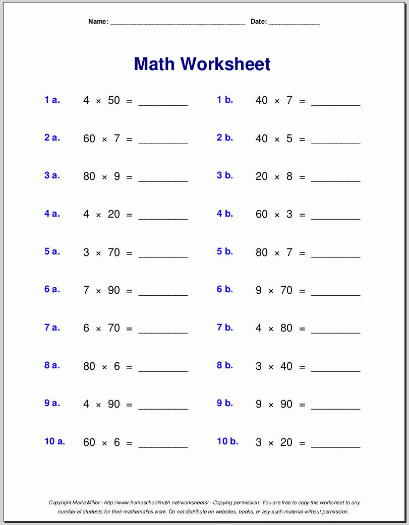 4th grade math worksheets printable