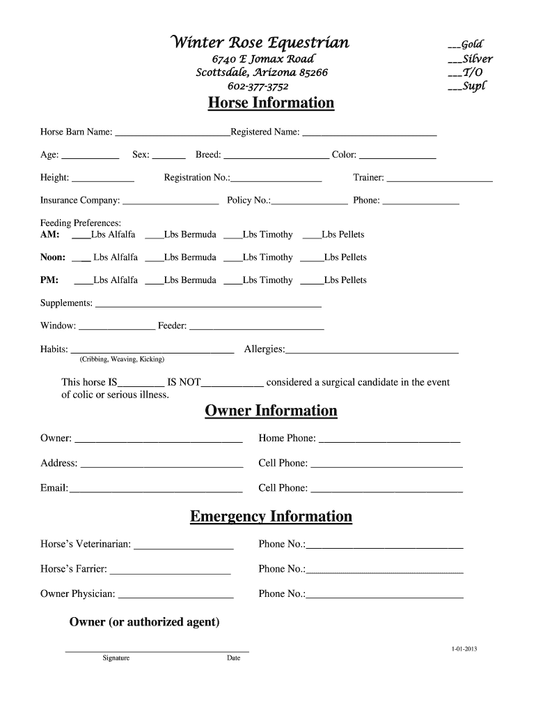 Horse Information Sheet Fill Out Sign Online DocHub