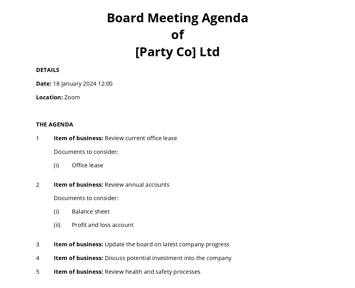 How To Create A Board Meeting Agenda Expert Guide For Startups SeedLegals