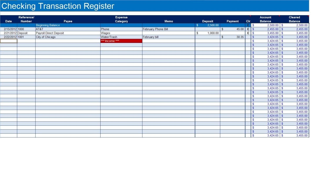 check register template excel