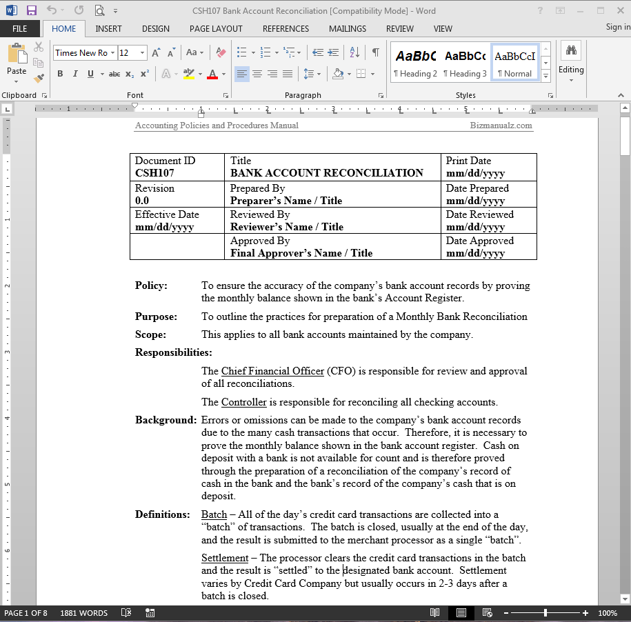 policies and procedures template