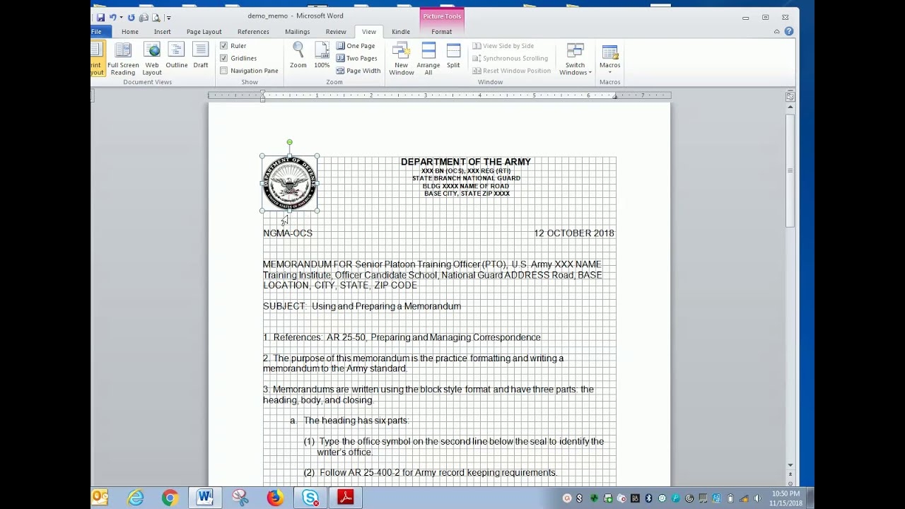 army memorandum template