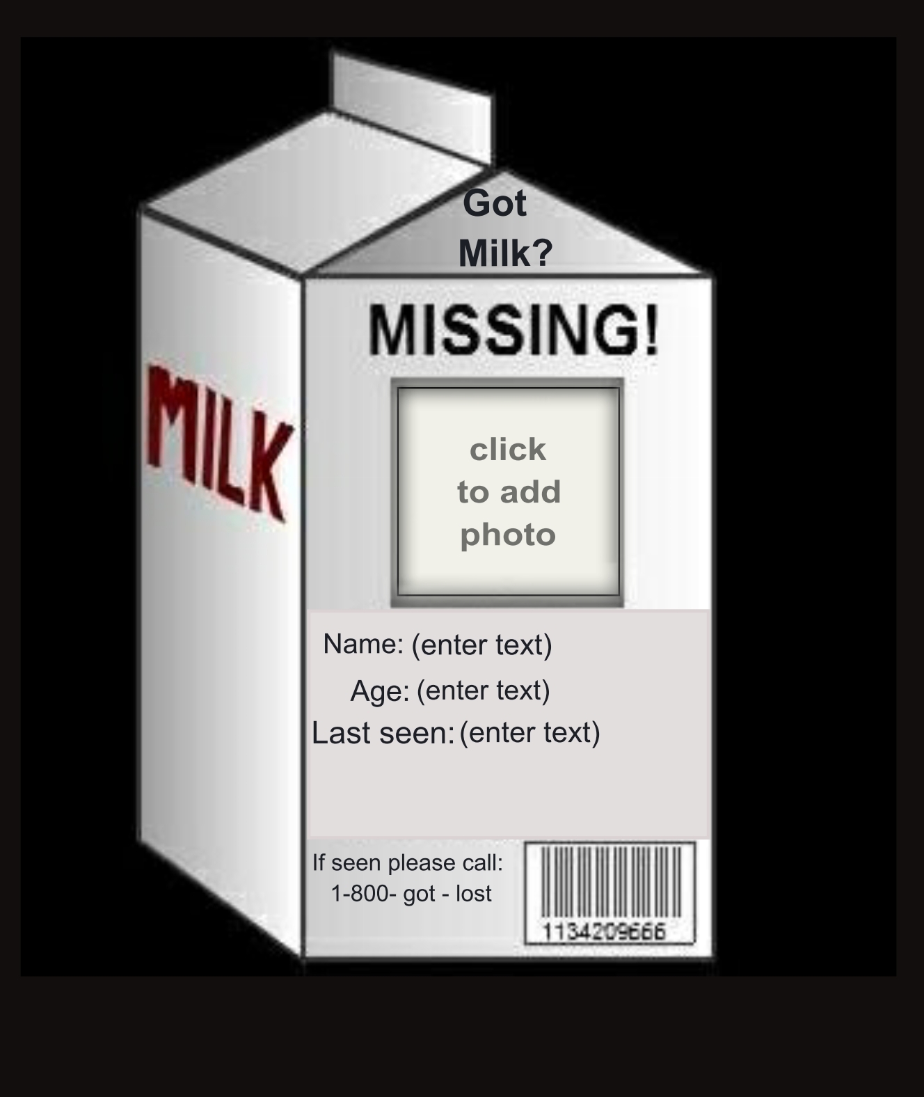 missing person milk carton template