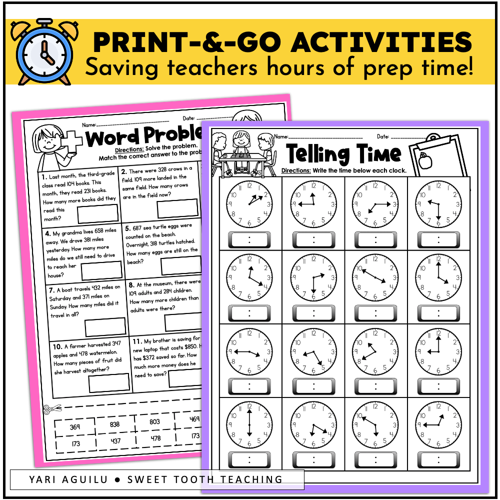 Independent Work Worksheets 3rd Grade Review Math ELA