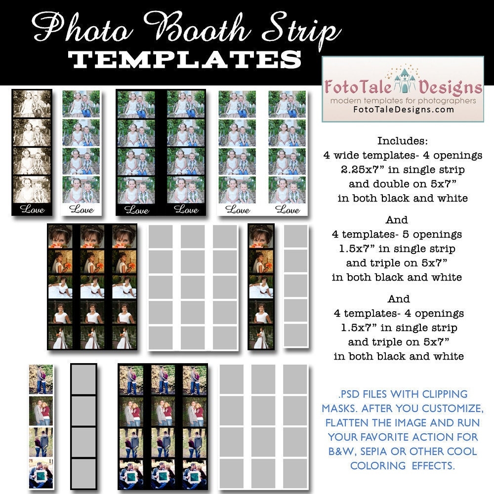 INSTANT DOWNLOAD Photo Booth Strip Template Set Set Of 12 Custom Photo Templates Etsy