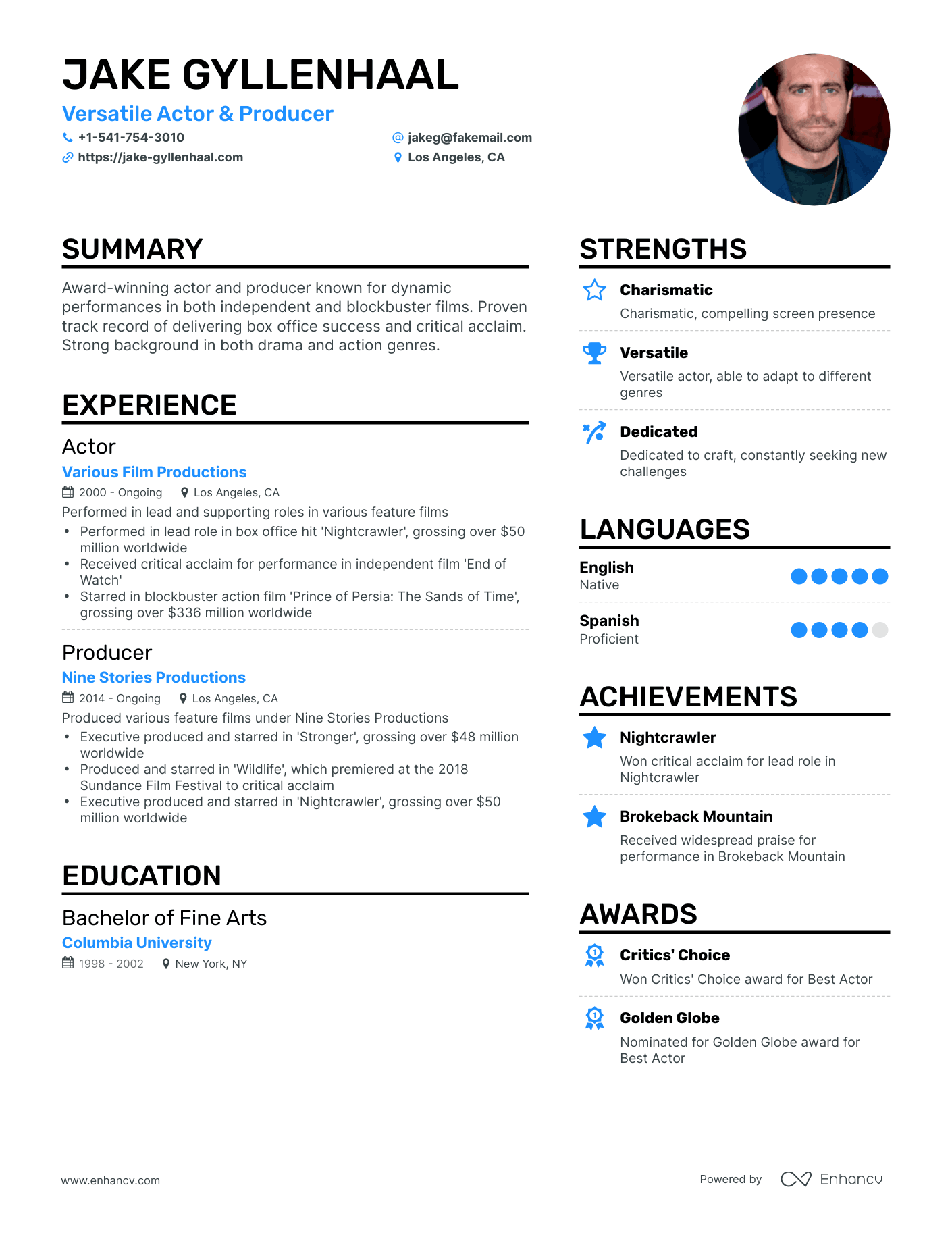 Jake Gyllenhaal s Resume Example ChatGPT Famous Resumes