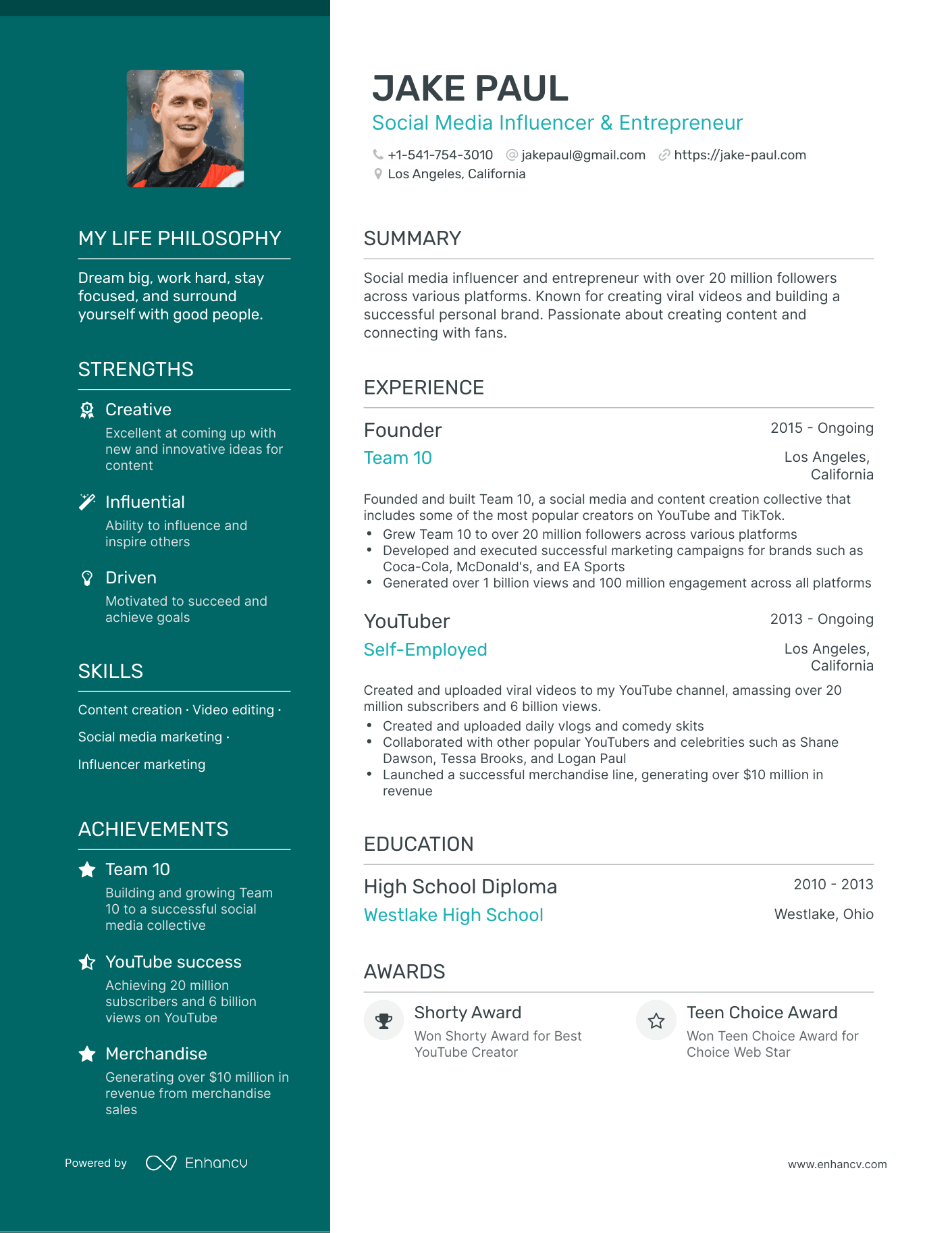 Jake Paul s Resume Example ChatGPT Famous Resumes
