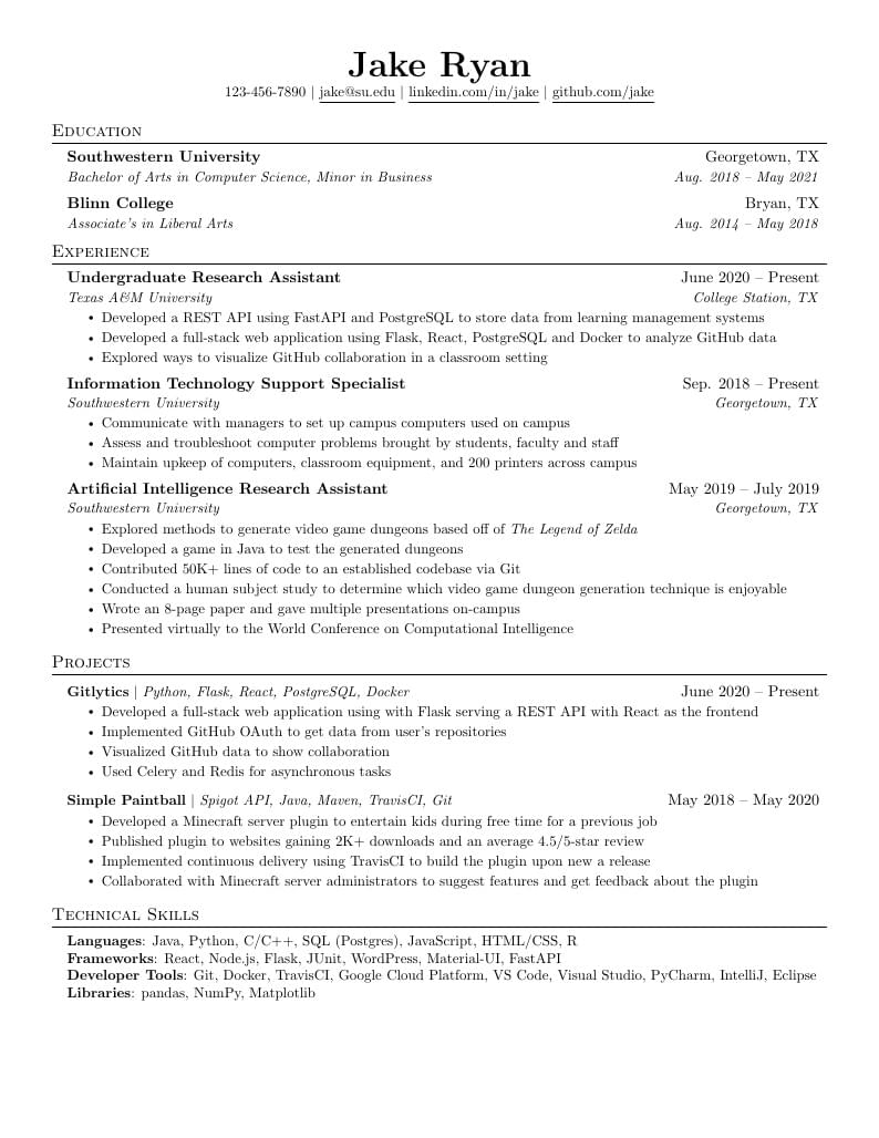 Jake s Resume LaTeX Templates