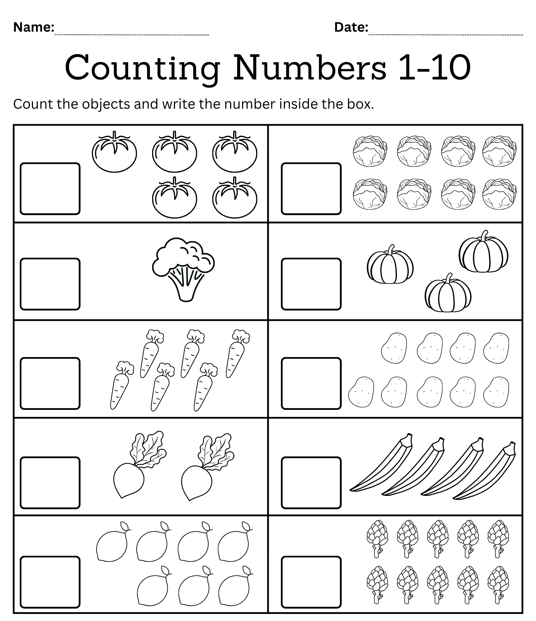 Kindergarten Math Counting Objects Worksheets 1 10 Black And White Made By Teachers