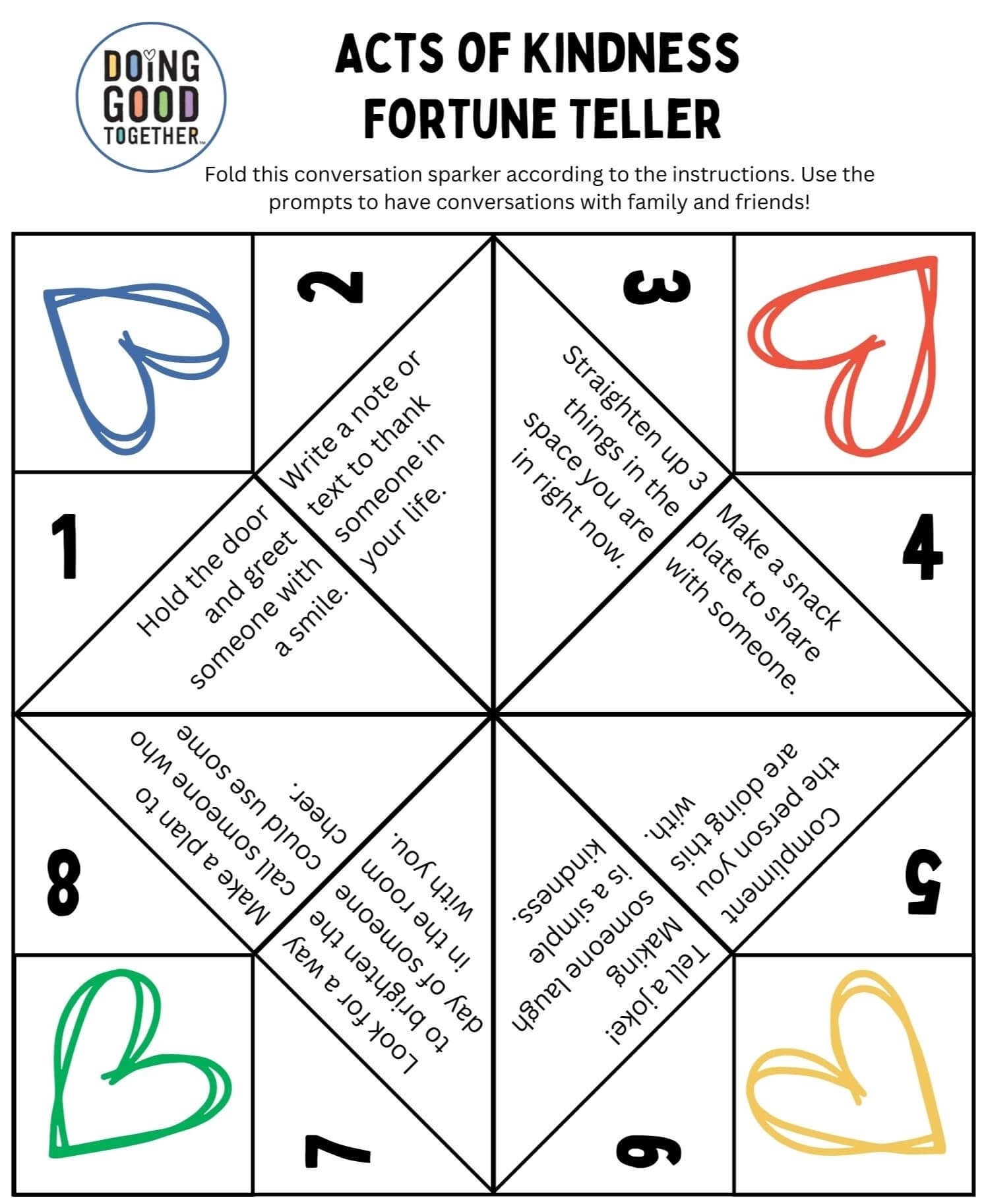 Kindness Fortune Tellers Free Printables For Kids Doing Good Together Kindness Fortune Tellers Free Printables For Kids Doing Good Together