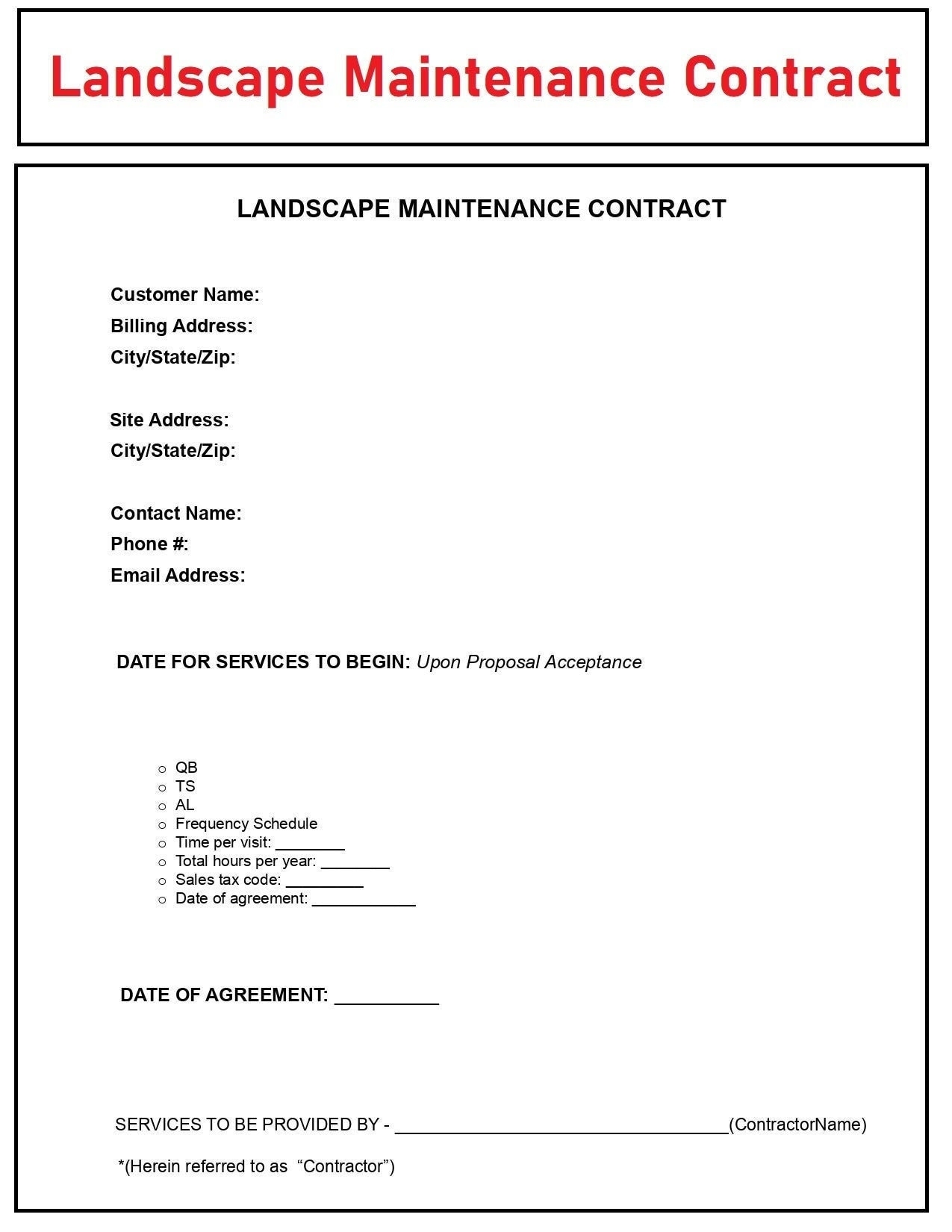 Lawn Care Service Contract Landscaping Contract Garden Care Agreement Editable File Instant Download Etsy