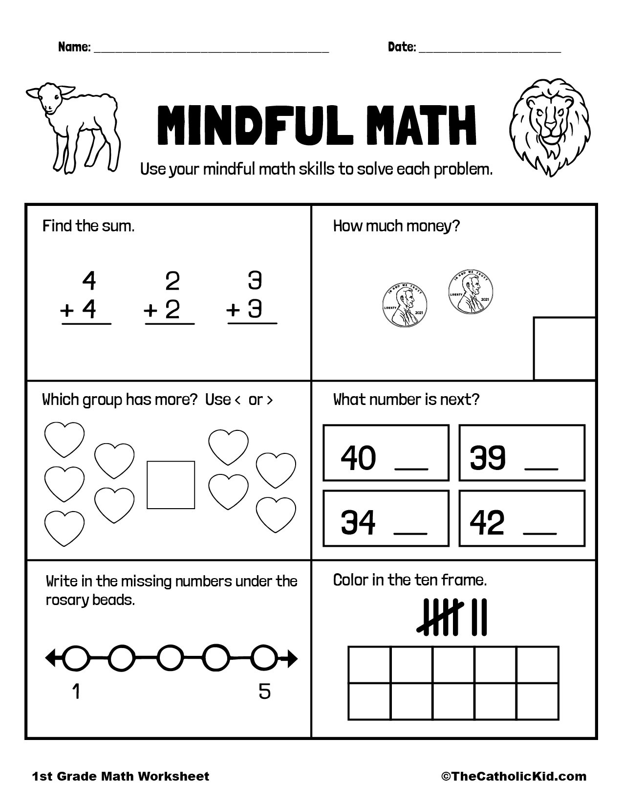 first grade math worksheets free
