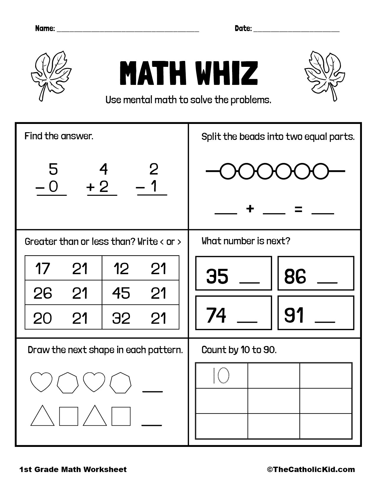 math pages for 1st grade