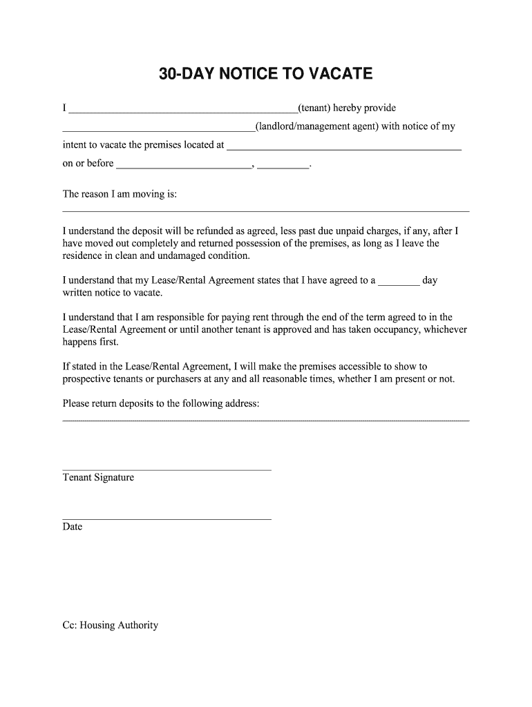 30 day notice to landlord template 30 day notice to landlord template