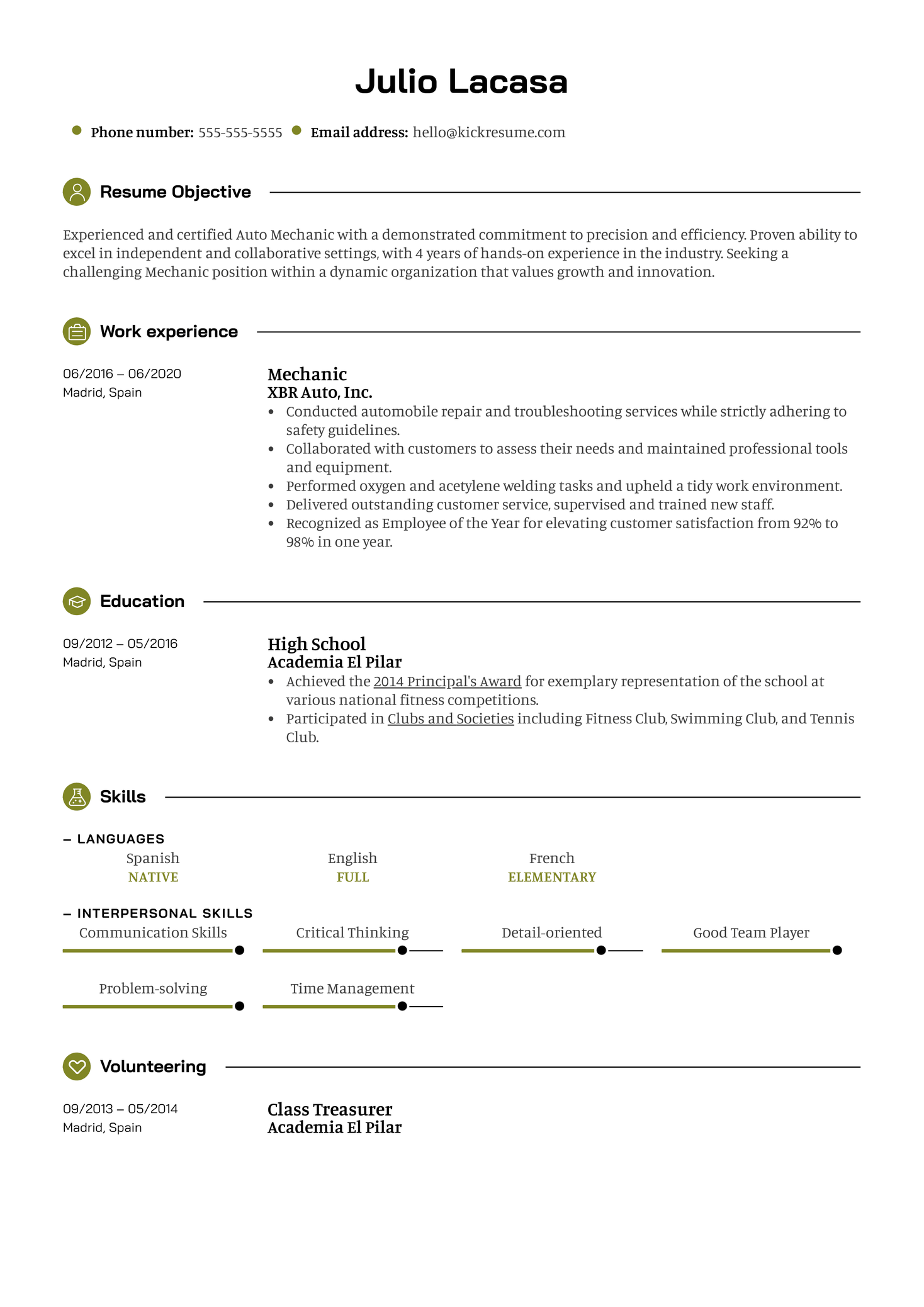 Mechanic Resume Template Kickresume Mechanic Resume Template Kickresume