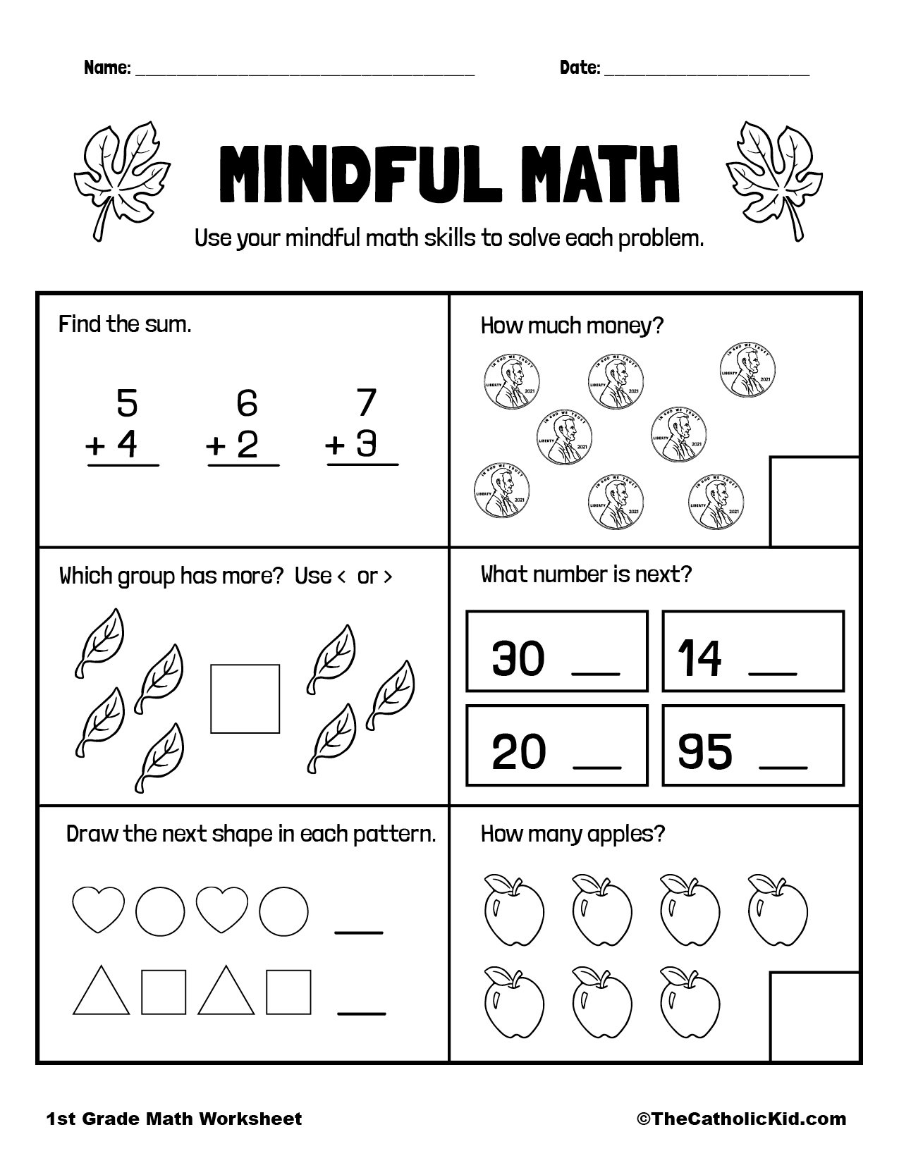 math worksheet for 1st grade