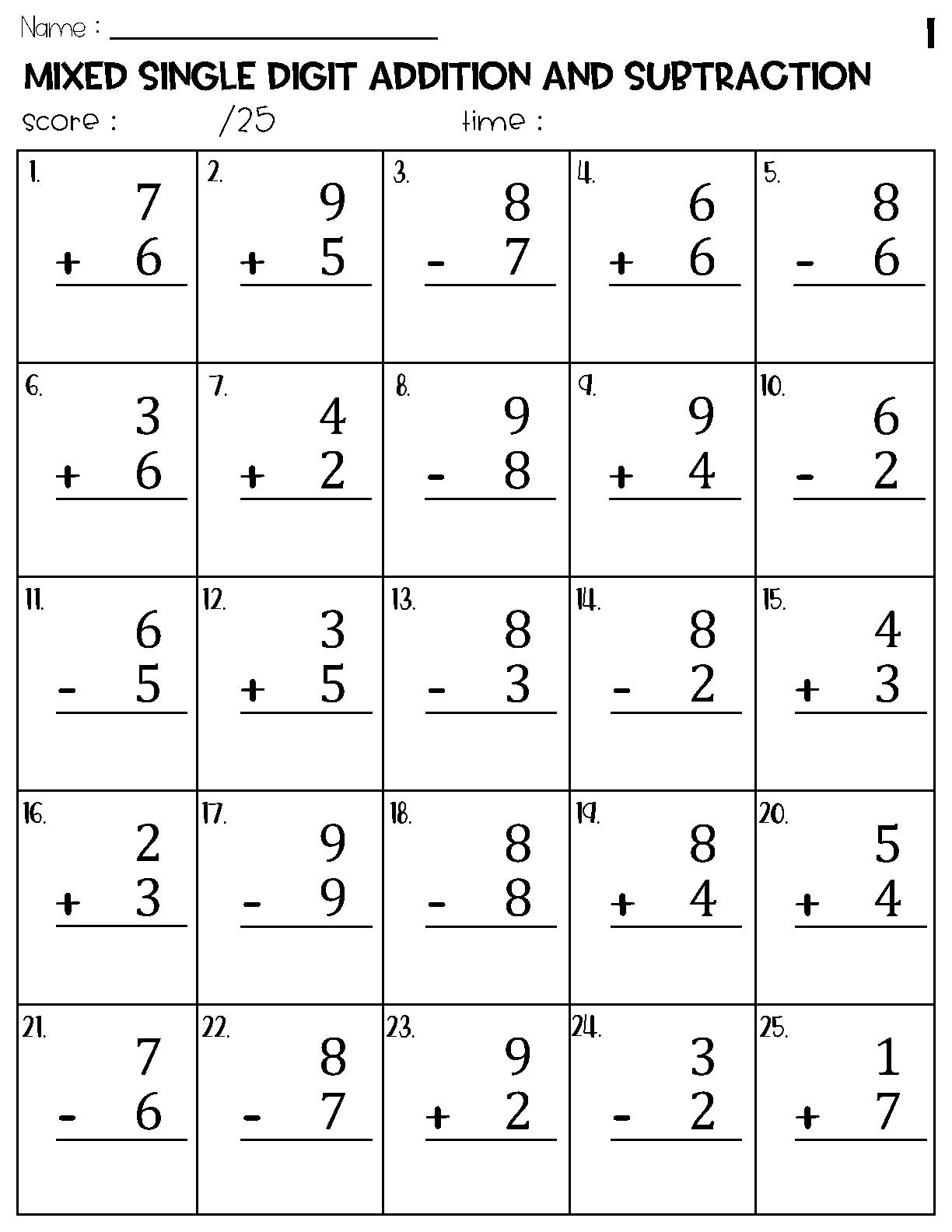 Mixed Single Digit Addition And Subtraction Worksheets Etsy Denmark Mixed Single Digit Addition And Subtraction Worksheets Etsy Denmark
