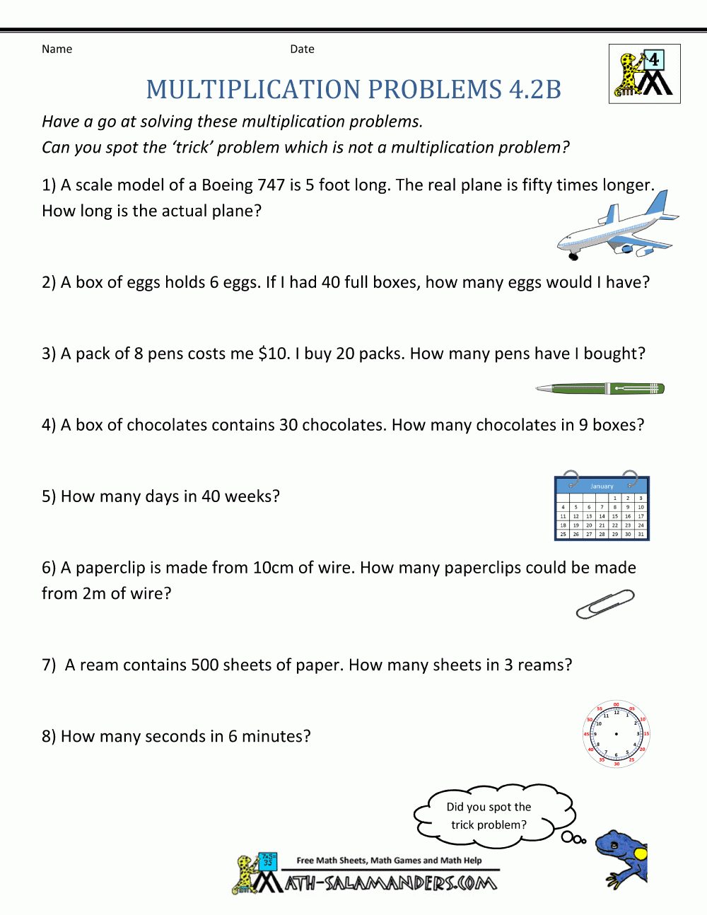 Multiplication Word Problems 4th Grade