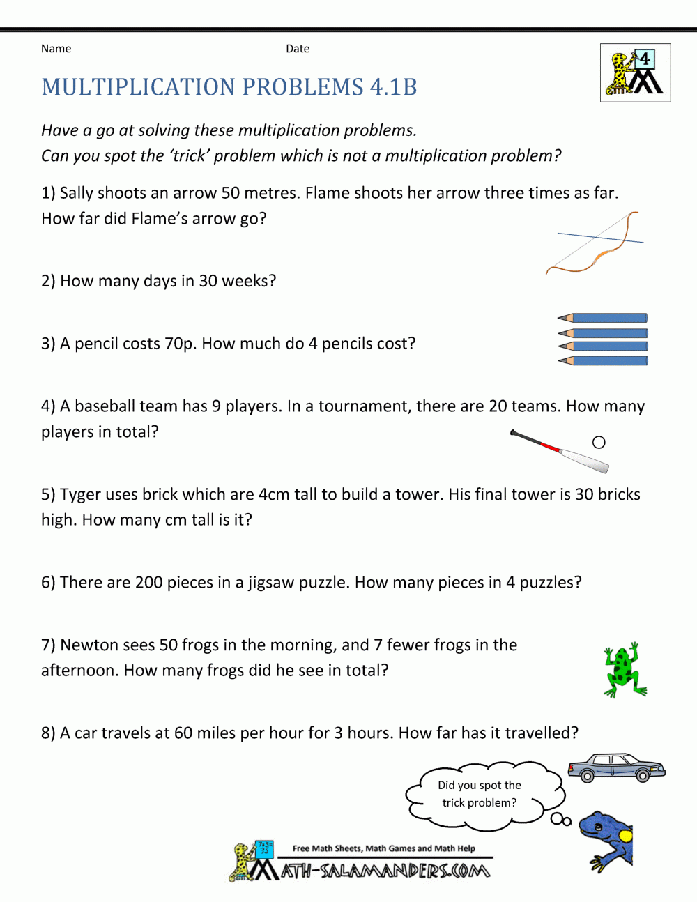 Multiplication Word Problems 4th Grade