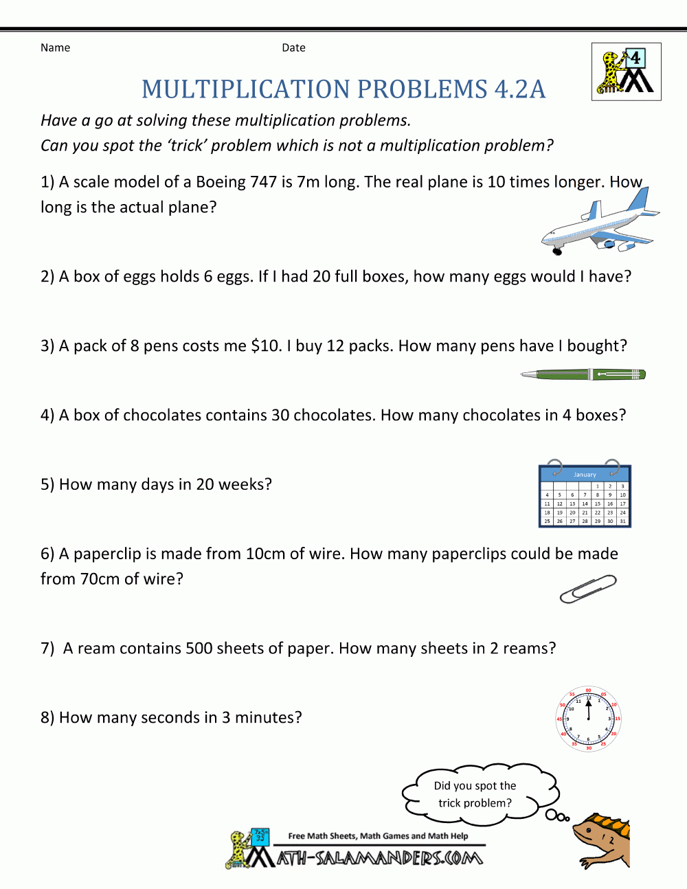 Multiplication Word Problems Worksheets Grade 4