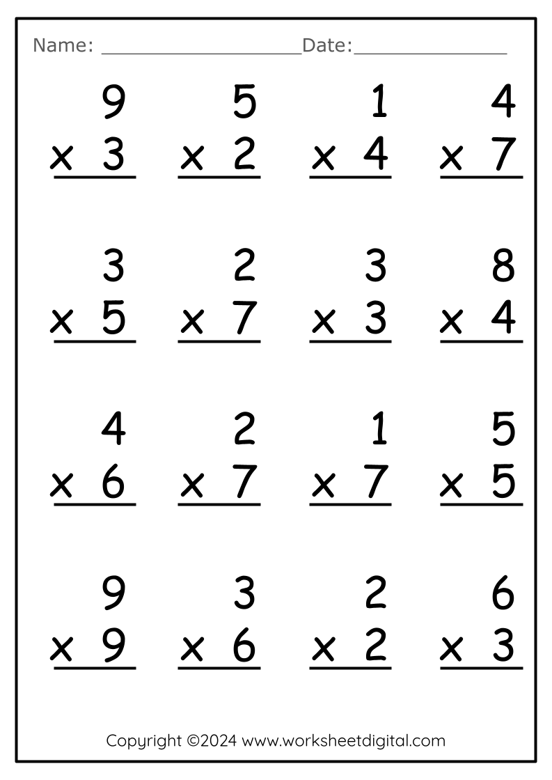 multiplication worksheet for class 2