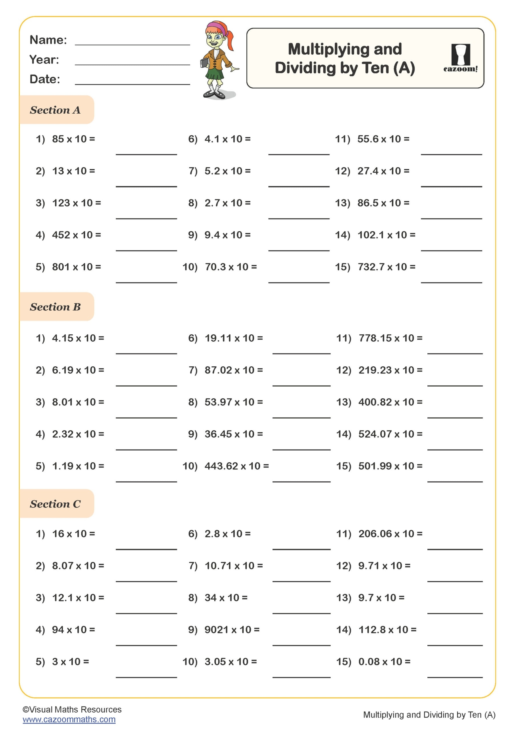 Multiply And Divide By Ten A Worksheet PDF Printable Number Worksheets Multiply And Divide By Ten A Worksheet PDF Printable Number Worksheets