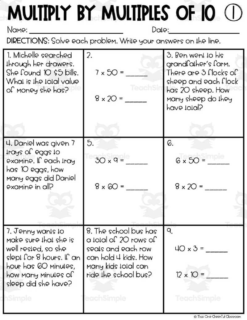 Multiply By Multiples Of 10 Homework Worksheets By Teach Simple Multiply By Multiples Of 10 Homework Worksheets By Teach Simple