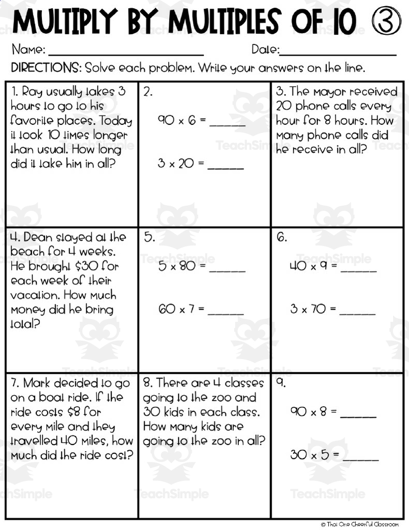 multiply by 10 worksheet