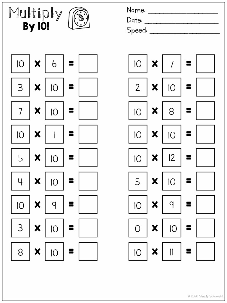 Multiply By Ten Worksheets Multiplication 10 Times Tables By Teach Simple